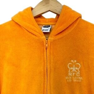 VTG Rainforest Cafe MGM Grand Las Vegas Orange Terry Cloth Zip Up Hoodie S Y2K